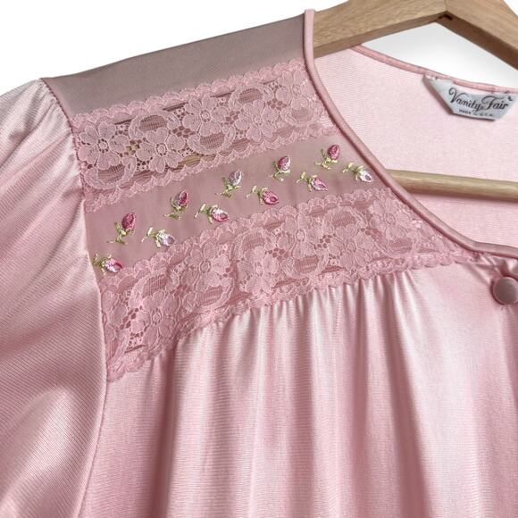 Vintage Vanity Fair Lace Trimmed Embroidered Nightgown Housecoat Robe Women's L - Picture 5 of 10